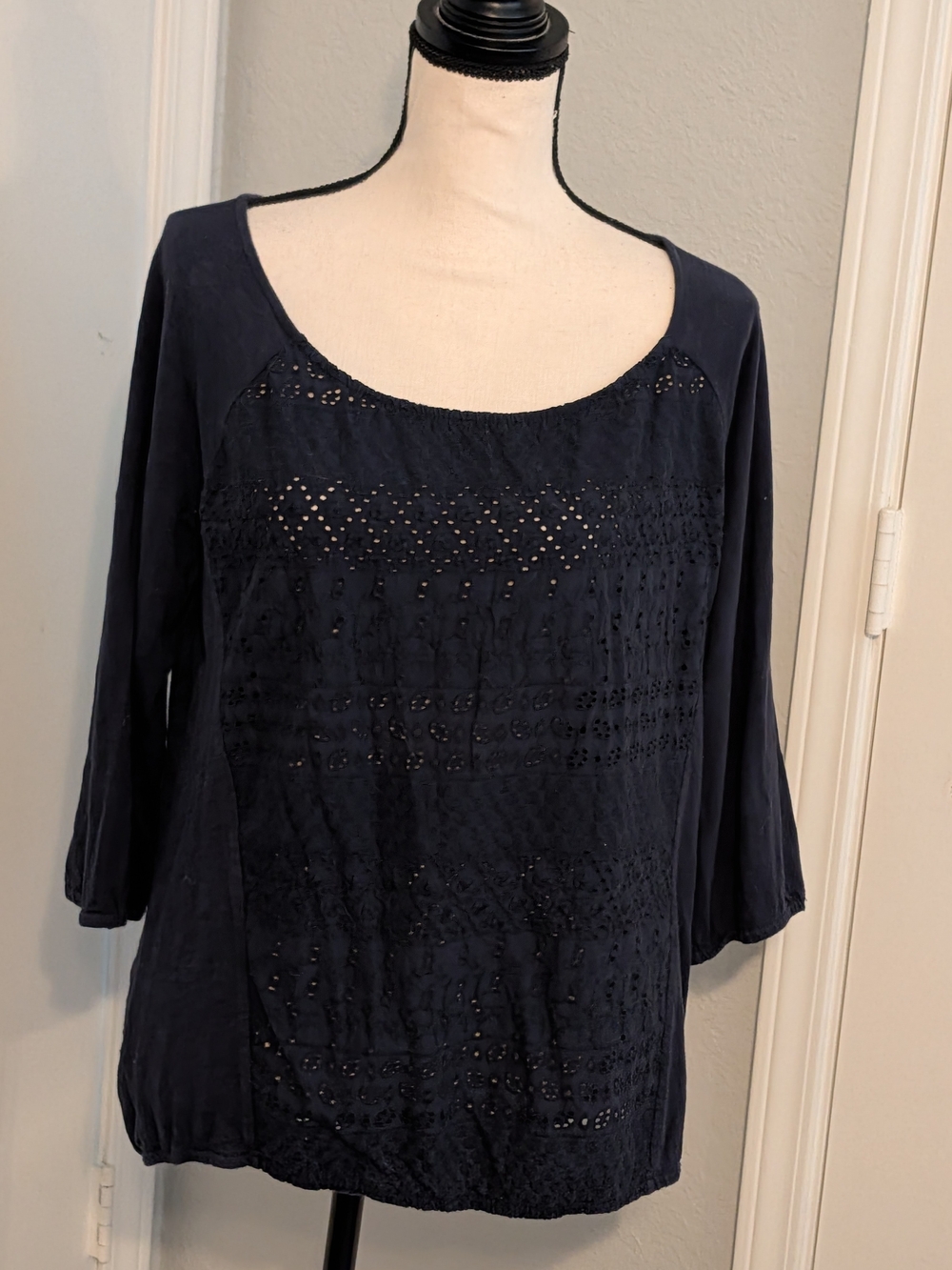 Lucky Brand Navy Eyelet Scoop-Neck Tunic